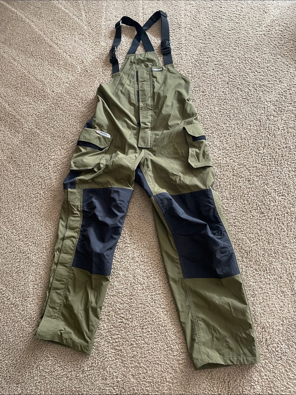 Gander Mountain Olive and Black Cargo Bib Overalls for Men